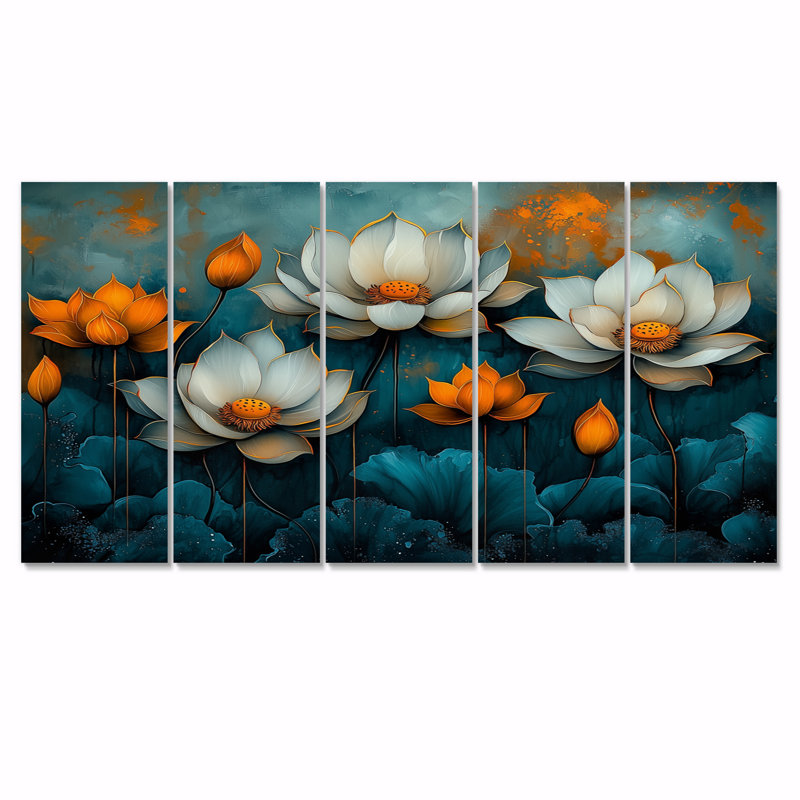 Blanc blanc orange rayonnant - Art mural orange - décoration murale moderne, H 28 po x l 60 po, 5