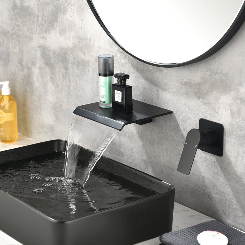 Single Handle Waterfall Tub Faucet, Bathroom Wall Mounted Tub Filler, Matte Black