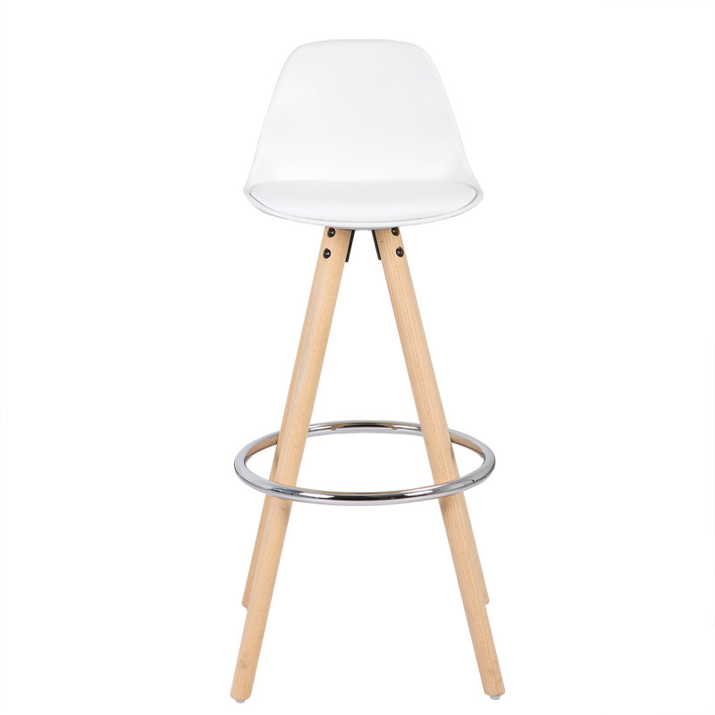 Ayala Upholstered Counter Stool with Solid Wood Frame, White, Natural