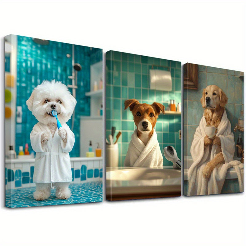 Impression sur toile 3 pièces pour salle de bain pour salle de bain, 24 * 16 pouces 3 pièces