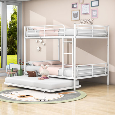 Full Over Full Metal Bunk Bed With Twin Trundle, Ladder And Guardrails by Isabelle & Max