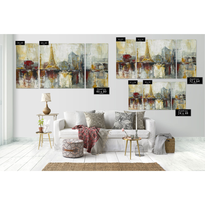 Paris Paris - image multi-pièces sur toile, H 32 po x l 64 po x P 1,5 po