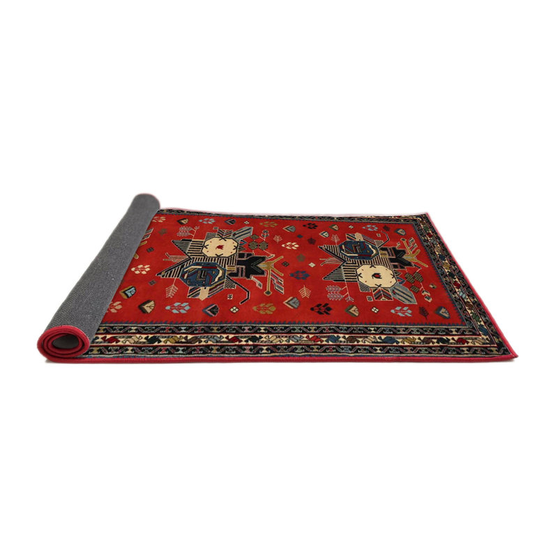 Tapis rouge/brun/violet traditionnel, Rond 4 pi