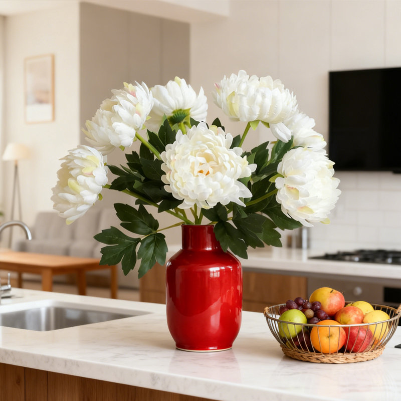Bouquet de fleurs artificielles 6 pièces, 13 pouces simulé avec tiges pour des bouquets de fêtes, centre de table, blanc