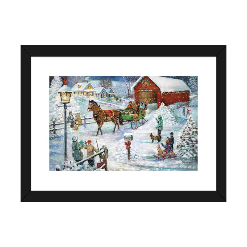 «Sleigh Ride» par Ruane Manning - reproduction d'art, H 16 po x l 24 po x P 1 po, Papier encadré noir, Blanc
