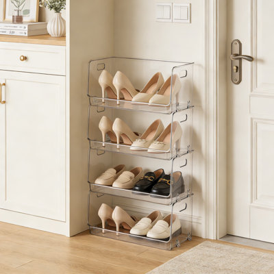 Clear Acrylic Shoe Rack For Kids & Toddlers, 4-Tier Stackable Shoe Storage Organizer For Closet, Entryway, And Bedroom, Space-Saving Display Shelf