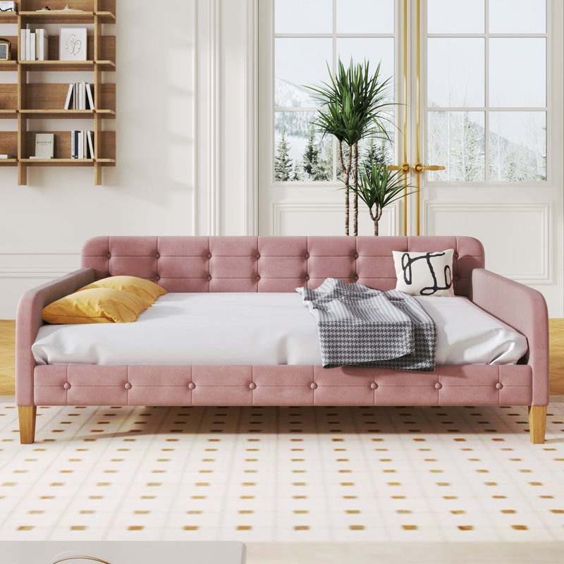 Upholstered Daybed With 4 Support Legs, Full/Double, Pink