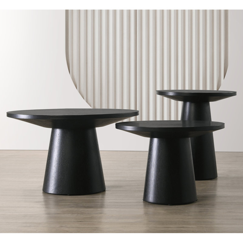 Ensemble de table de salon en bois 3 pièces noir ébène