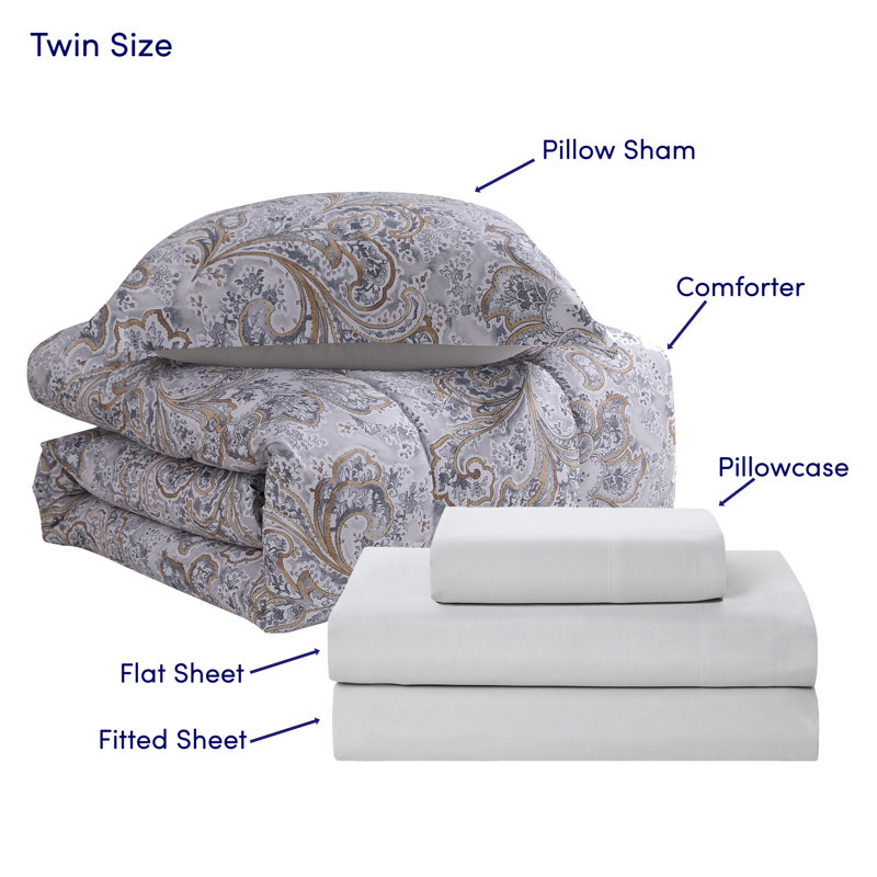 Ensemble d'édredon imprimé lit dans un sac Watercolor Paisley, Twin Comforter + 4 Additional Pieces
