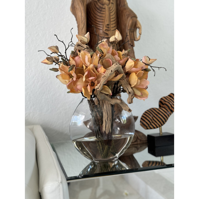 10" Moon Vase With White Magnolias	, Peach