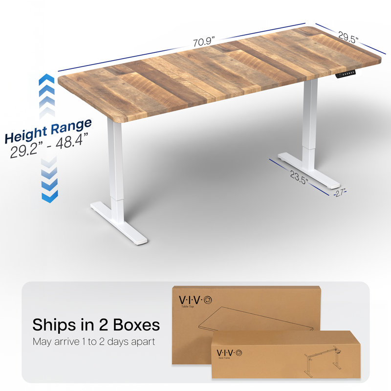 Bureau debout électrique Vivo, L 70,9 po, Blanc, Bois recyclé