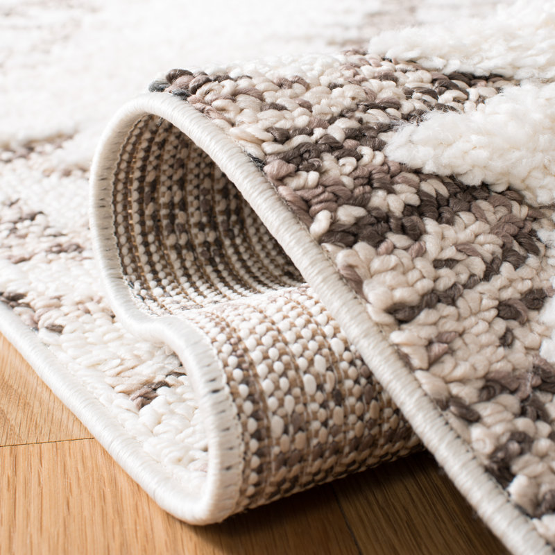 ImraanMoroccan Tassel Shag Performance Ikat Rug, Square 11', Brown/Ivory