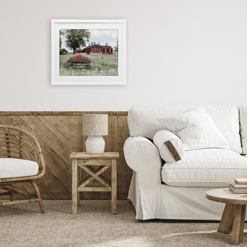 «Old Milton Farm», reproduction sous verre encadrée, conception par Lori Deiter, H 13 po x l 16 po, Cadre blanc côtier