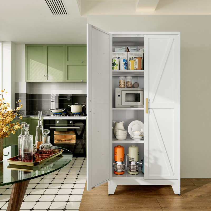 Armoire de rangement à 4 niveaux pour garde-manger en métal de 61 po de hauteur, Blanc