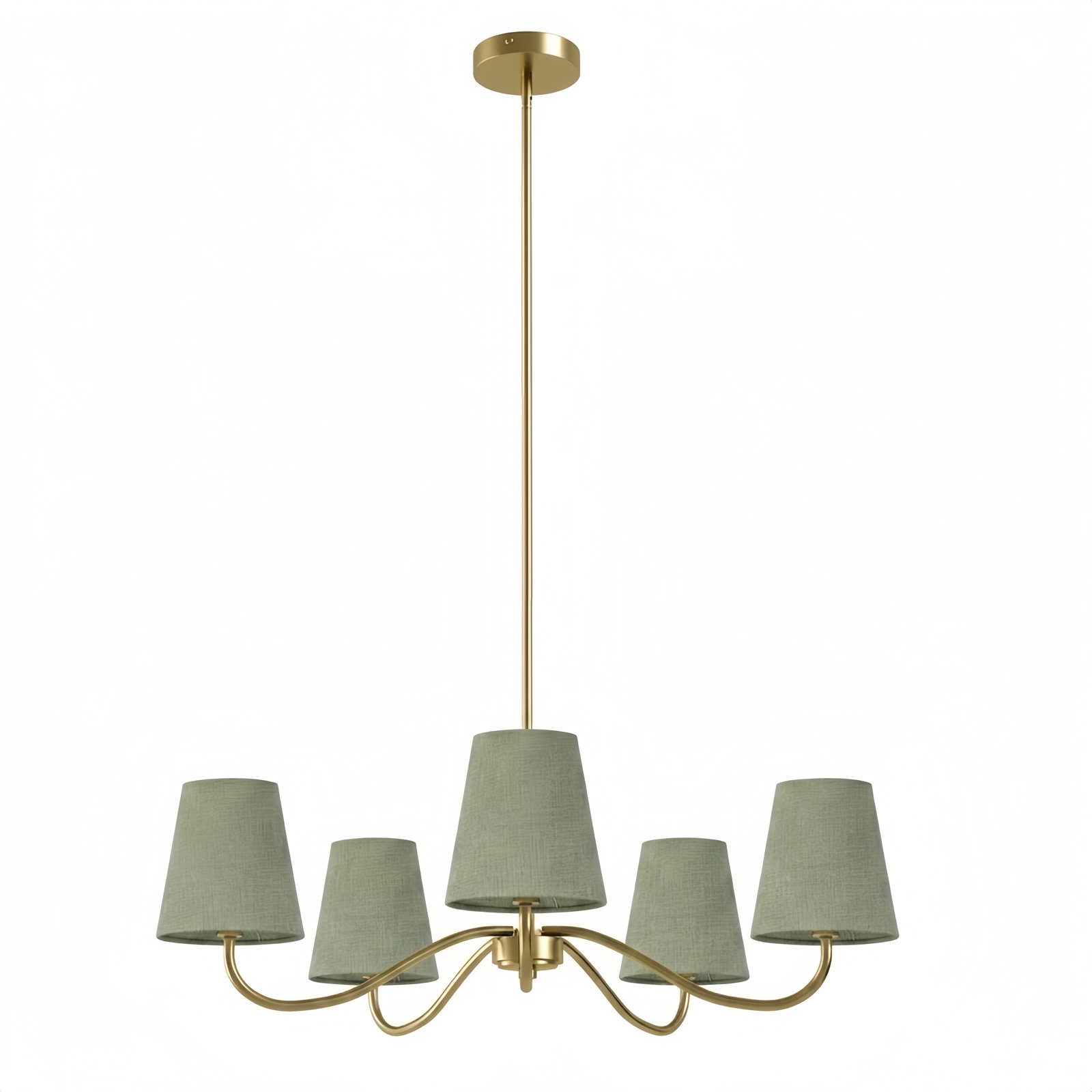 Wrought Iron 5-Light Chandelier, Polished Brass, Green