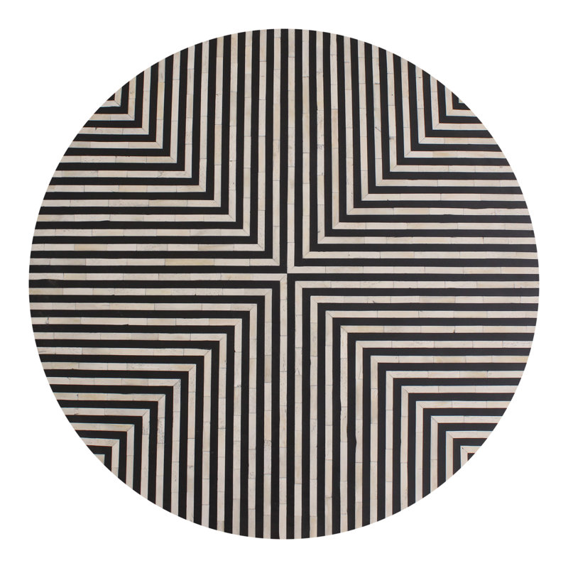 Round Black and White Resin Coffee Table with Bone Inlay