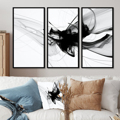 Monochromes de simplicité noir blanc minimal - ensemble de reproductions d'art abstrait à encre liquide