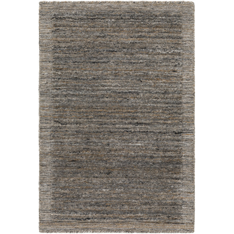 Felipa Striped Hand Knotted Recycled P.E.T. Area Rug in Dark Gray/Camel/Beige
