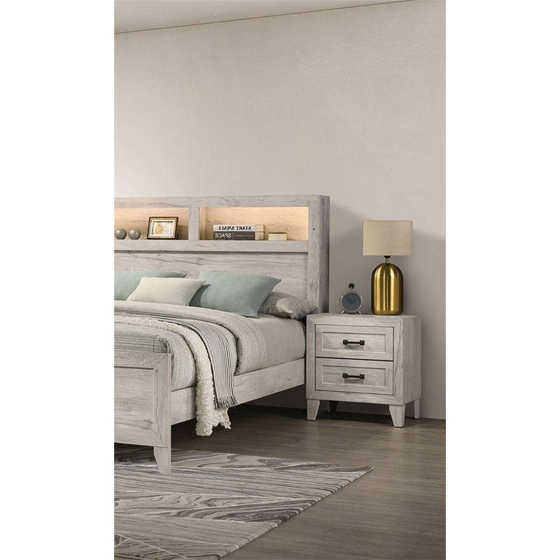 Table de chevet avec finition blanche délavée et élégante table de chevet 1Pc