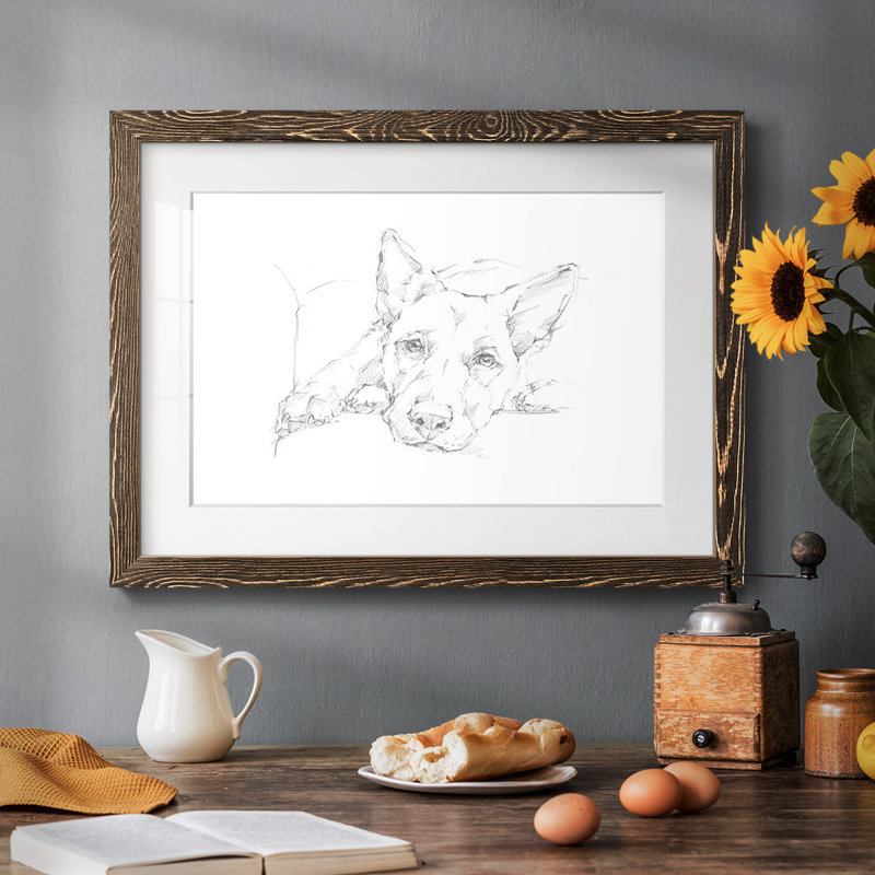 Lazy Dog IV - Reproduction encadrée rustique avec tableau mat, H 28 po x l 42 po x P 1,5 po, Noyer
