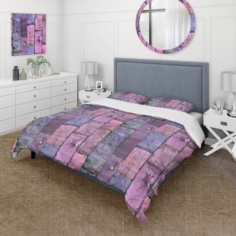 Ensemble de housse de couette en bois récupéré mauve I, Housse de couette très grand + 2 taies décorativ