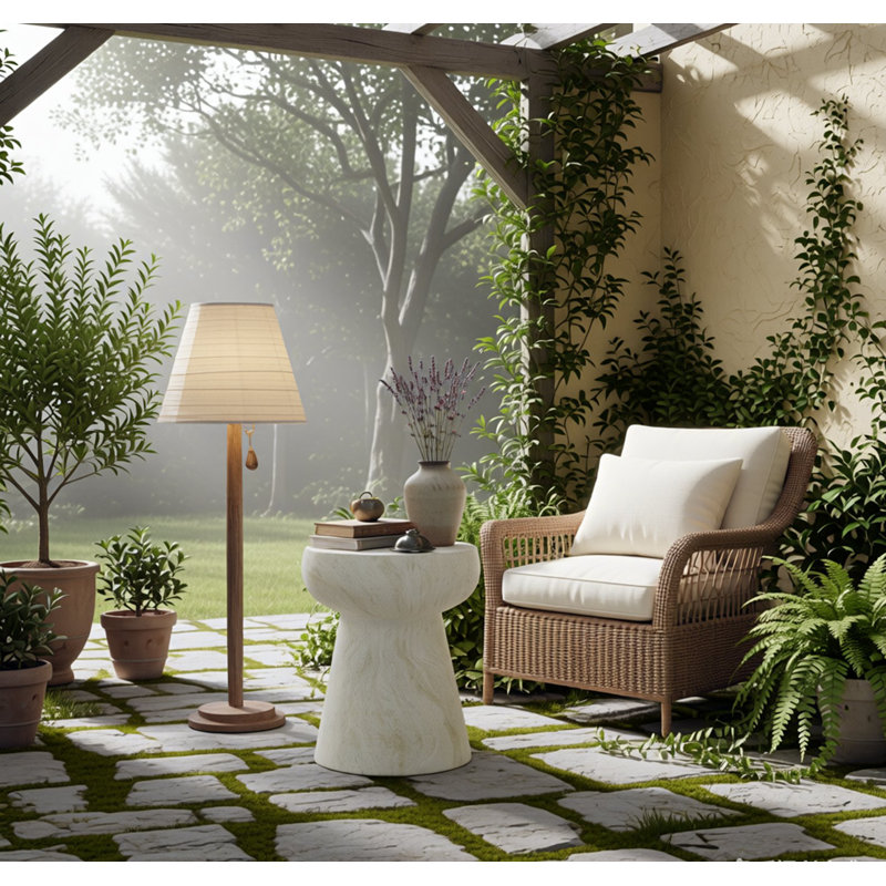 Mushroom Side Table – Geometric Pedestal Design – Multi-Purpose Outdoor/Indoor Accent Table, Easy-Clean Matte Finish, Beige