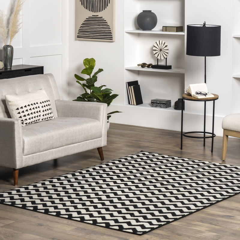 Tapis ivoire / noir Cunningham, Rectangle 7 pi 10 po x 10 pi 10 po
