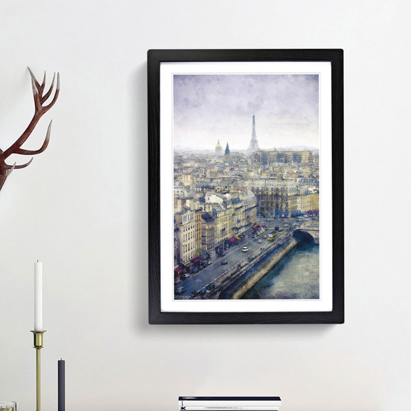 View of the Eiffel Tower in Paris France 1 Piece Single Picture Frame Painting on MDF, 87cm H x 62cm W x 2cm D, Black Framed