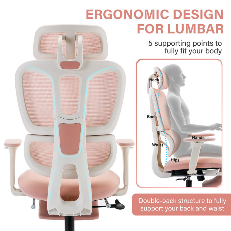 Milhollen Ergonomic Mesh Office Chair for Home and Office,Swivel Adjustable Desk Chair, Pink