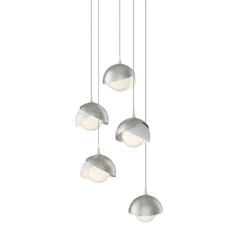 Brooklyn 5 - Light Cluster Geometric Pendant, Modern Brass, Long: 15" to 130", Vintage Platinum