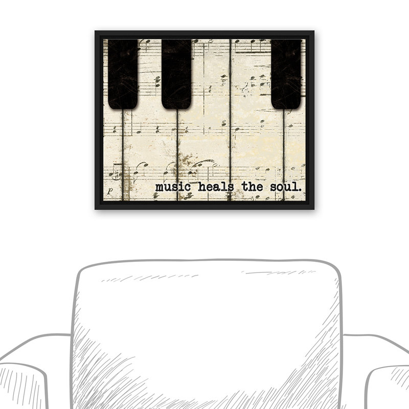 «Piano Keys and Music», reproduction d'impression sur toile, H 8 po x l 10 po x P 1,75 po, Encadré