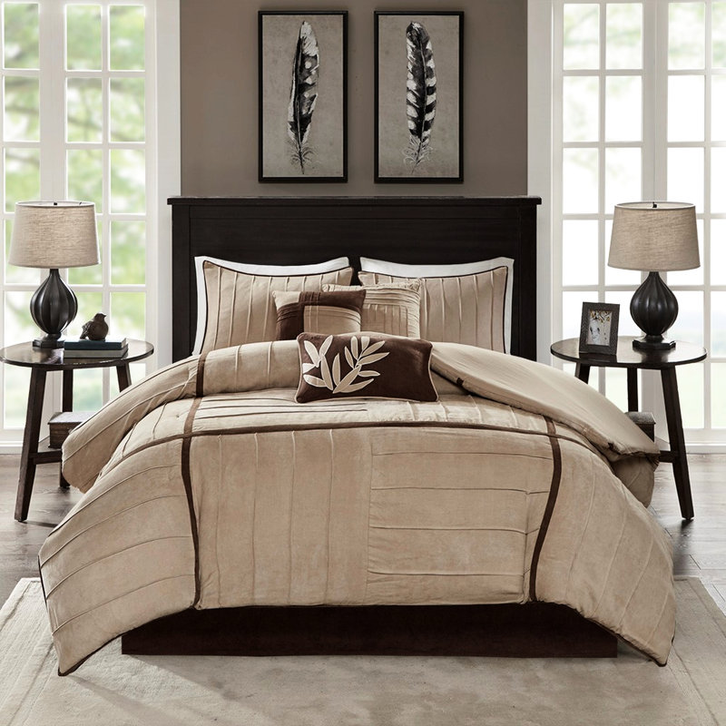 Édredon en faux suède beige 7 pièces