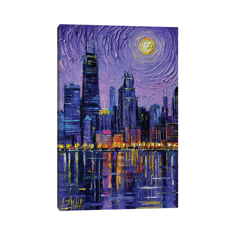 «Chicago Skyline» par Mona Edulesco, reproduction d'art sur toile tendue, H 12 po x l 8 po x P 0,75 po