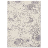Wool Floral Area Rug in Light Gray/Ivory
