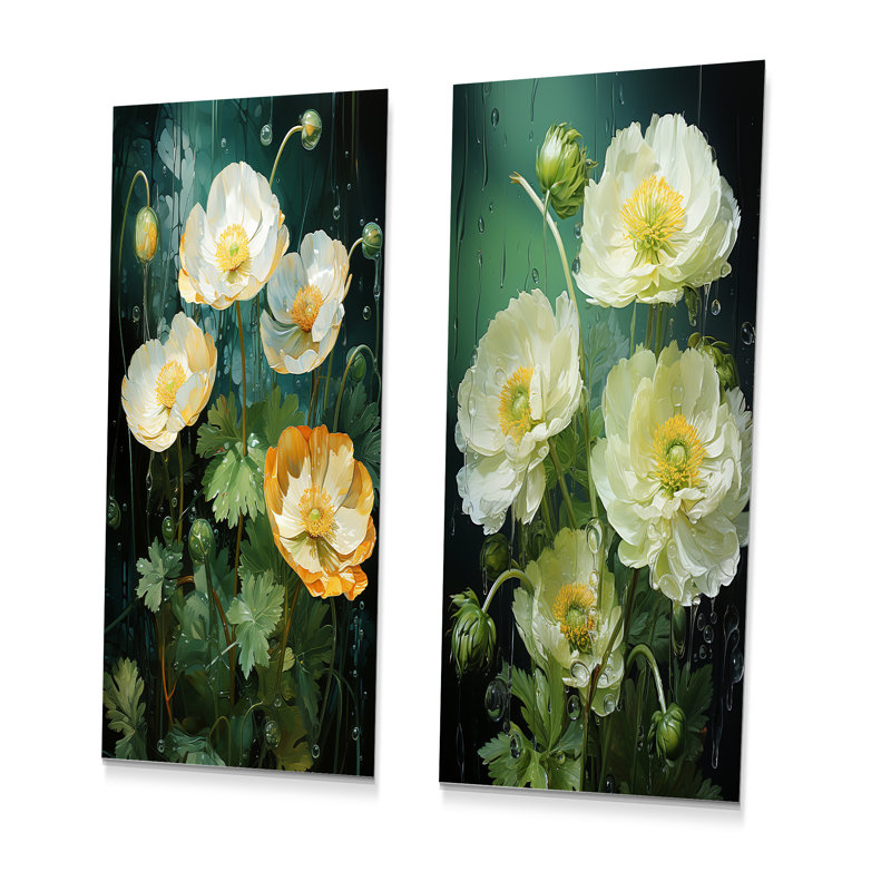 Green Buttercups Realistic Radiance - Ensemble de 2 impressions sur métal Buttercups, H 28 po x l 24 po