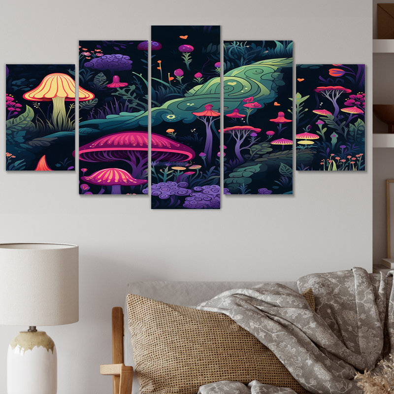Calhoon - Décoration murale champignon - 5 panneaux