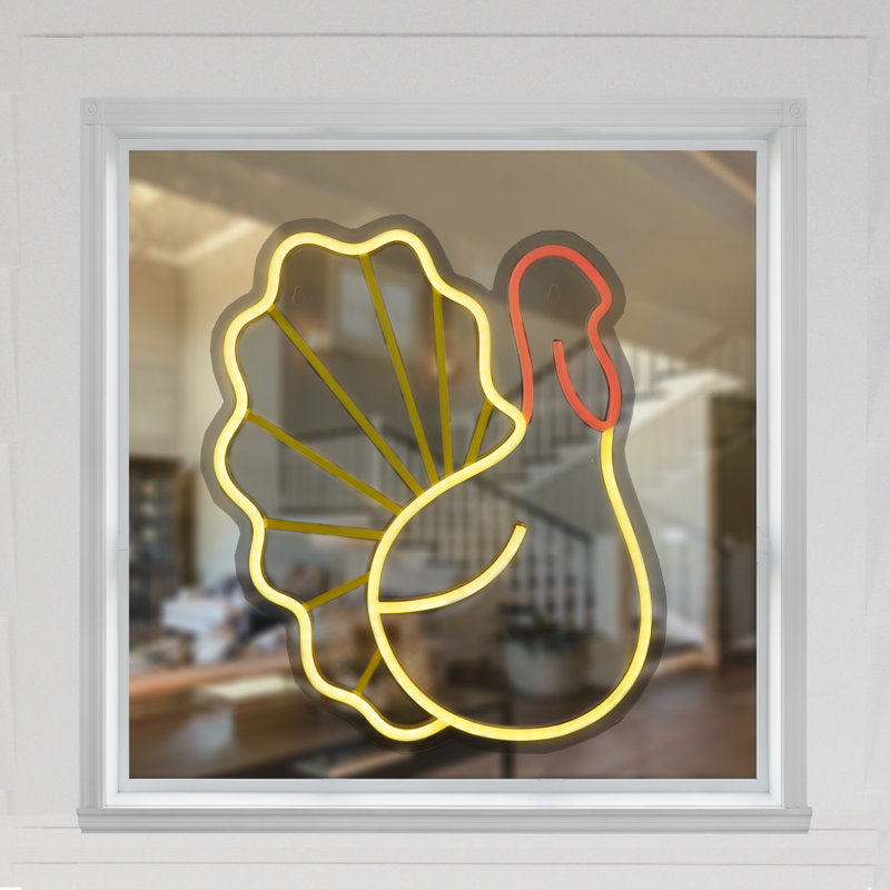 15" Yellow and Red LED Lighted Neon Style Turkey Silhouette