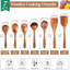 Ensemble 7 pièces d'ustensiles en bois de teck naturel pour la cuisson - cuillères anti-égratignures, spatule et louche pour batterie de cuisine antiadhésive, résistant à la chaleur avec prise confortable, ustensiles de cuisine faciles à nettoyer