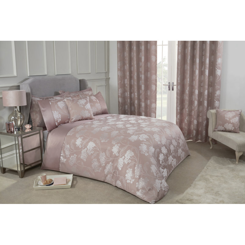Blossom Satin Floral Bedding with Pillowcases, King, Blush Pink