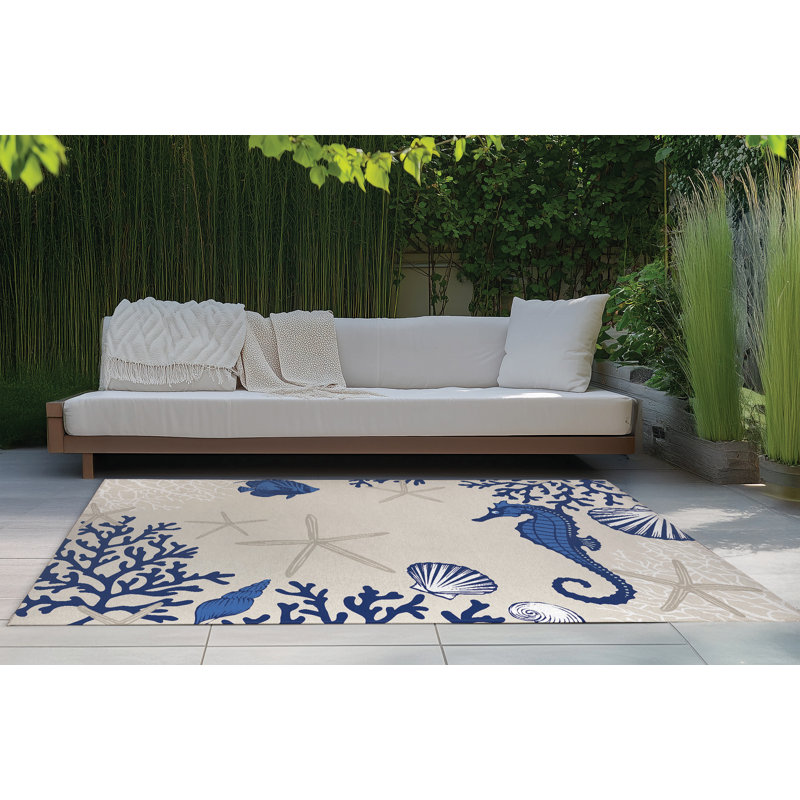 Tapis d'extérieur Coral & Seahorse, Rectangulaire 8 pi x 10 pi