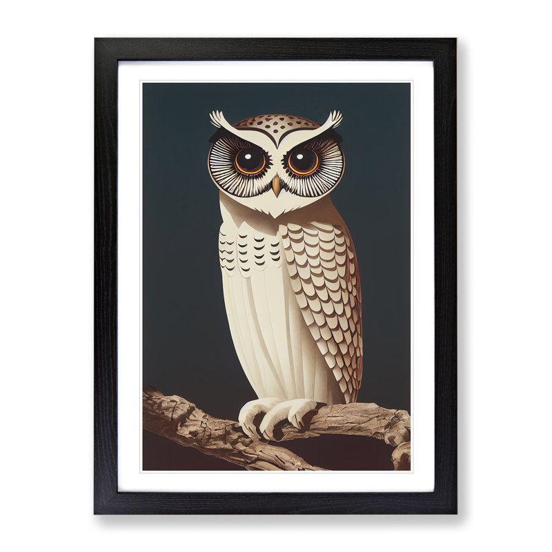 The Charming Owl - Framed Print, 64cm H x 46cm W x 2cm D, Black Framed