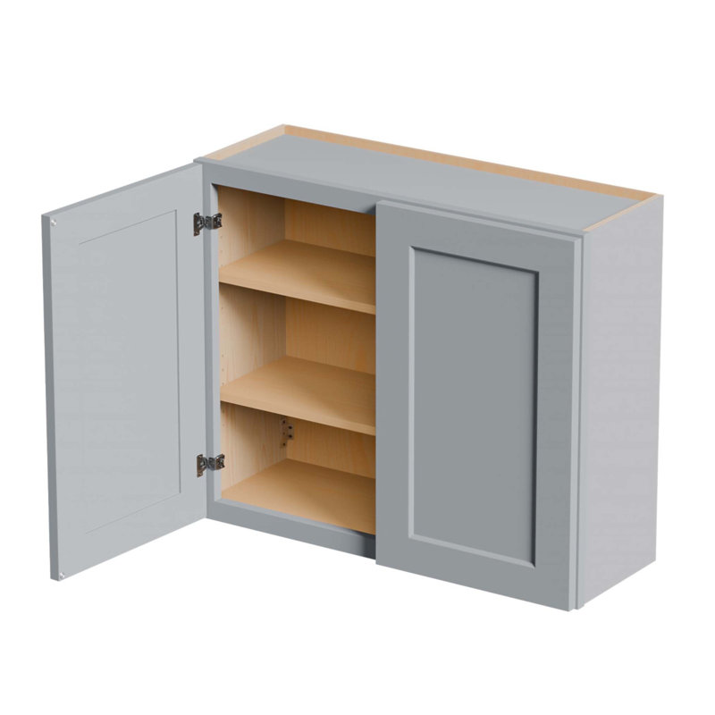 Armoire murale en bois massif Shaker avec portes à fermeture douce, tablettes réglables pour un rangement polyvalent dans la cuisine, la salle de bain et plus encore
