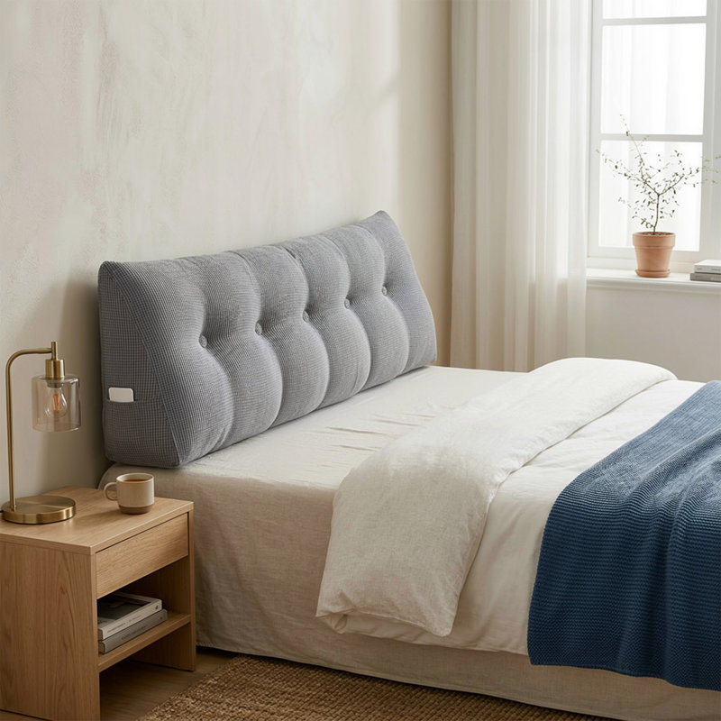 Queen Headboard Wedge Pillow, Triangle Backrest Cushion With Removable Cover, Dark Grey