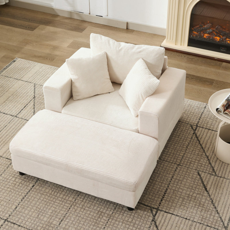 Chaise longue d'intérieur avec repose-pieds et coussins amovibles, Beige