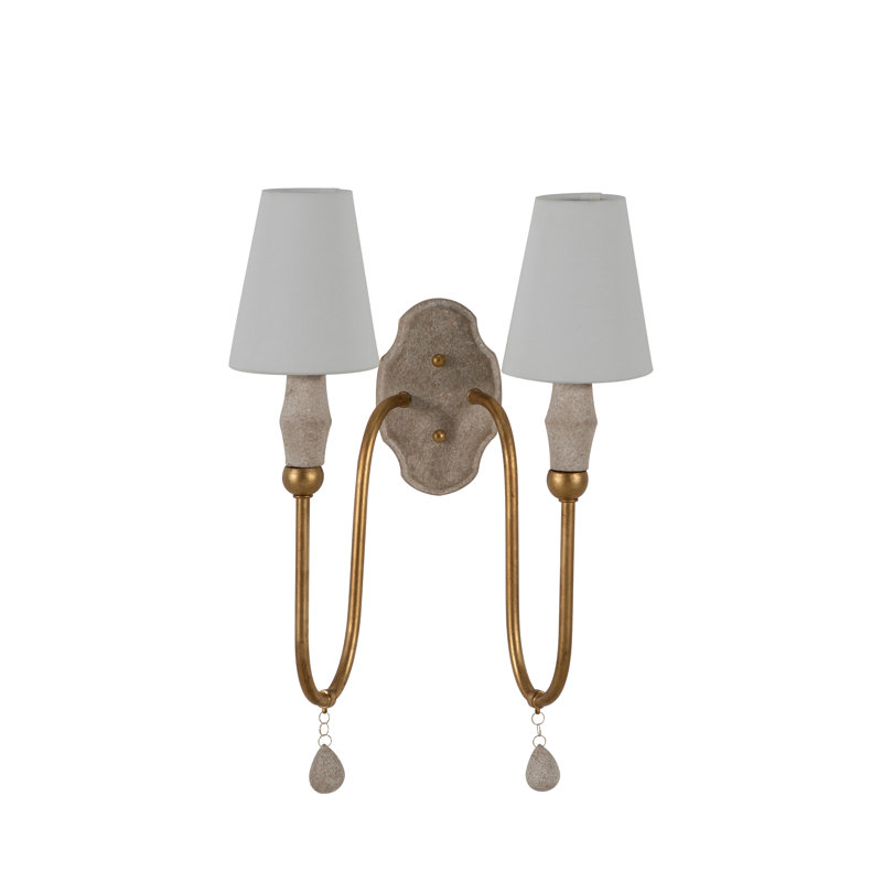 Applique murale double argile dorée rétro, H 19,5 po x l 14 po x P 10,75 po, Deux lumières