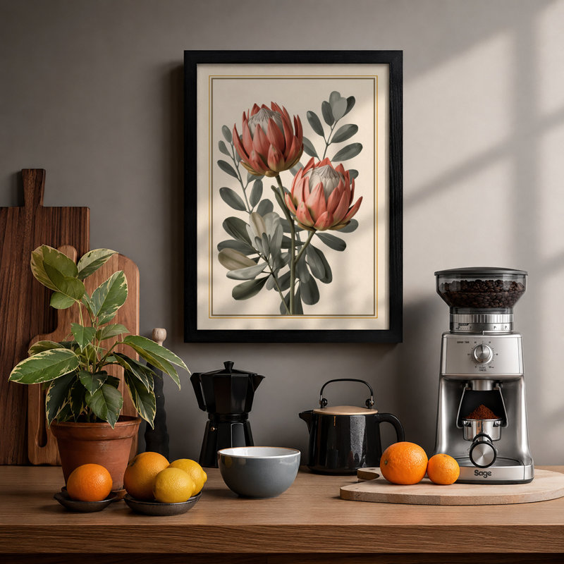 Protea Studies Botanical - Framed Print, A1 - 84.1 x 59.4 cm, Black