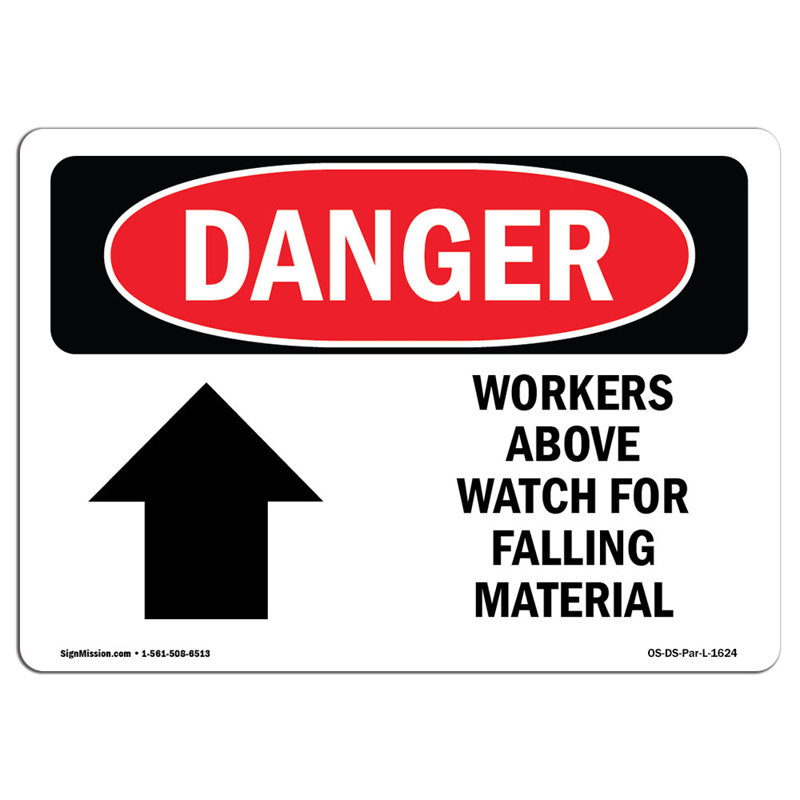 Workers Above Watch For Falling Material Aluminum Sign 12 x 18, 12" H x 18" W x 0.1" D