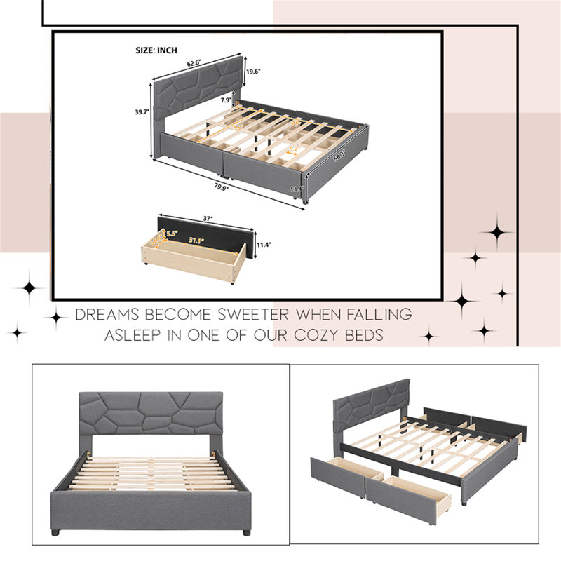 Lit avec rangement Crestline, Double, gris
