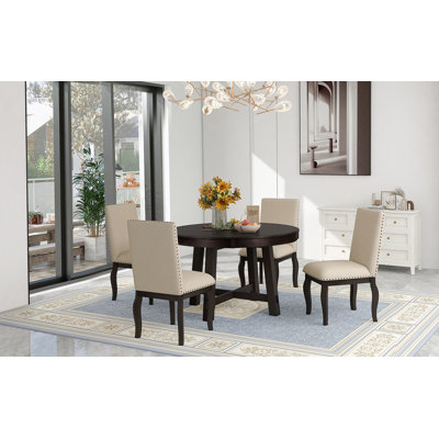 Ensemble de table de salle à manger 5 pièces avec table de salle à manger extensible et 4 chaises rembourrées