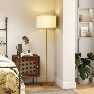 HOMCOM 40cm Floor Lamp with Remote, Height Adjustable, Linen Shade, Gold